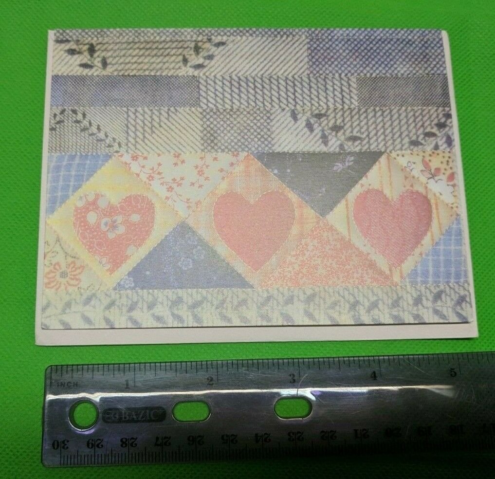 Current Inc Patchwork Quilt Hearts Blank Note Card Unused Jan Dalton Design