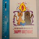 Happy Birthday Card Cartoon Cat & Dog Candle Wrapped Gift