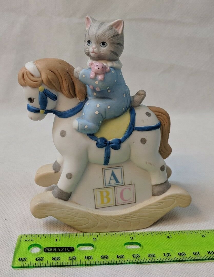 Schmid Kitty Cucumber Kitten on Rocking Horse 1992 B. Shackman