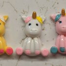 Unicorn Craft Embellishment Flatback Pastel Resin Sitting Lot of 3 3cm Tall