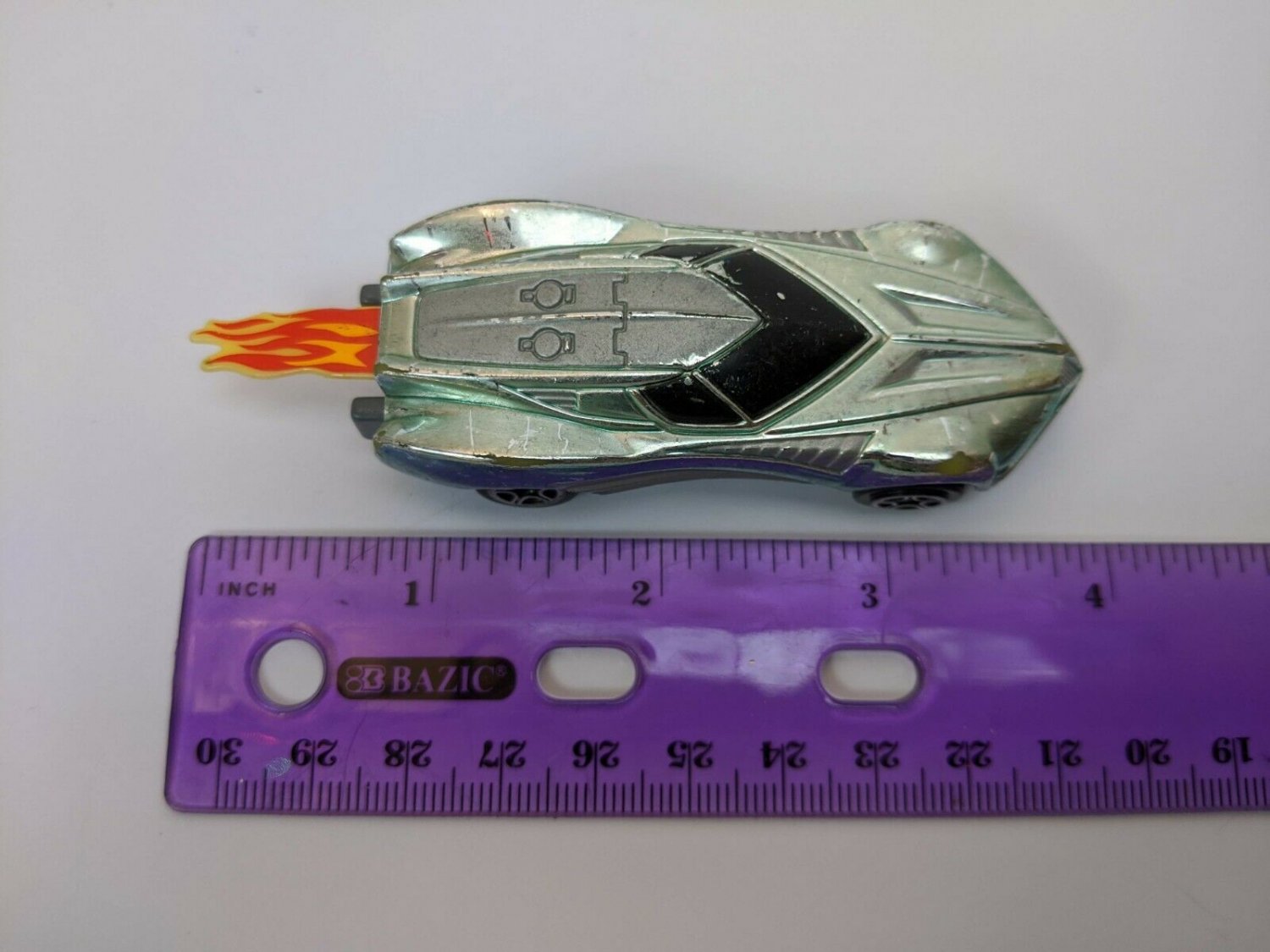 Irwin Toy 2001 BKC Metallic Blue-gray Car w/ Flame 3" Long *Junkyard*
