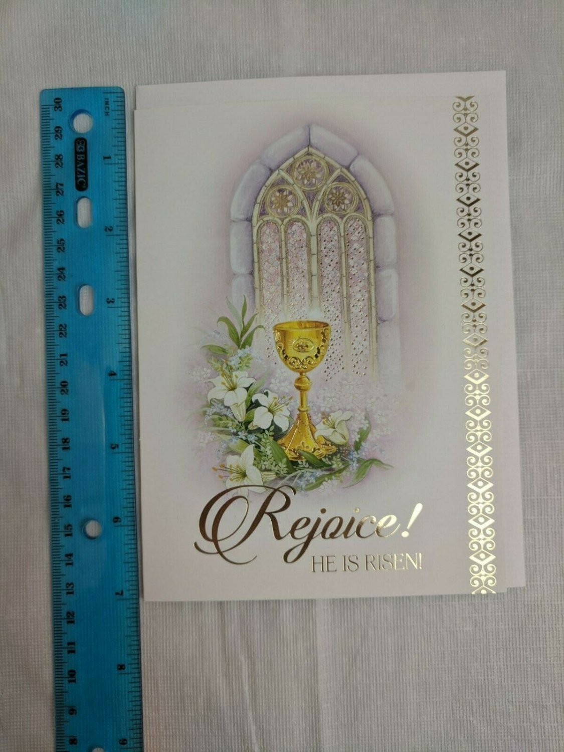 Marianist Easter Card Rejoice! He is Risen! Chalice, Lilies, Church Window