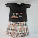 Infant Boys Fisher Price Shirt & Shorts Outfit 12M Crane, Brown/Orange Plaid