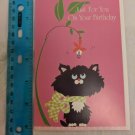 Fantusy Fantus Paper Products Birthday Card Black Kitten & Fuchsia Flower CUTE!