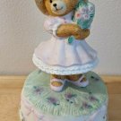 San Francisco Music Box Co 1989 Teddy Bear Pink Dress Flowers Porcelain READ