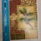 Christmas Card Peace Holly Berries Gold/Red/Green by Elizabeth Brownd