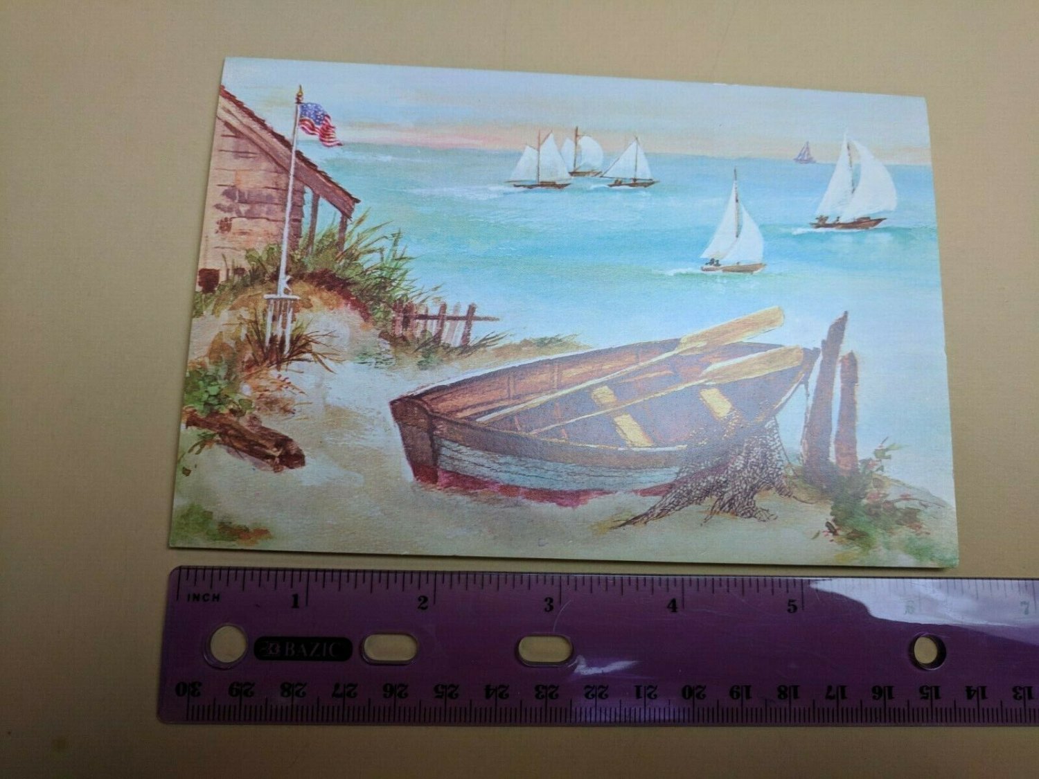 Famous Artists Studios Greeting Card VTG 1970s Rowboat & Sailboats Special Day