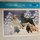 Holiday Card Gold & Black Labs in Snow, Trees Art by Linda Picken