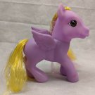 Fakie G3 Style Purple Pegasus Pony w/ Yellow/Pink Hair, Silver Tinsel 7.5" Tall