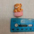 Vintage 1980s Resin Kids Lapel Pin Brooch Teddy Bear in Pink Candy Sack?