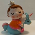 Resin Figurine Cake Topper Girl Princess on Blue/Pink Unicorn Pony 3" Tall