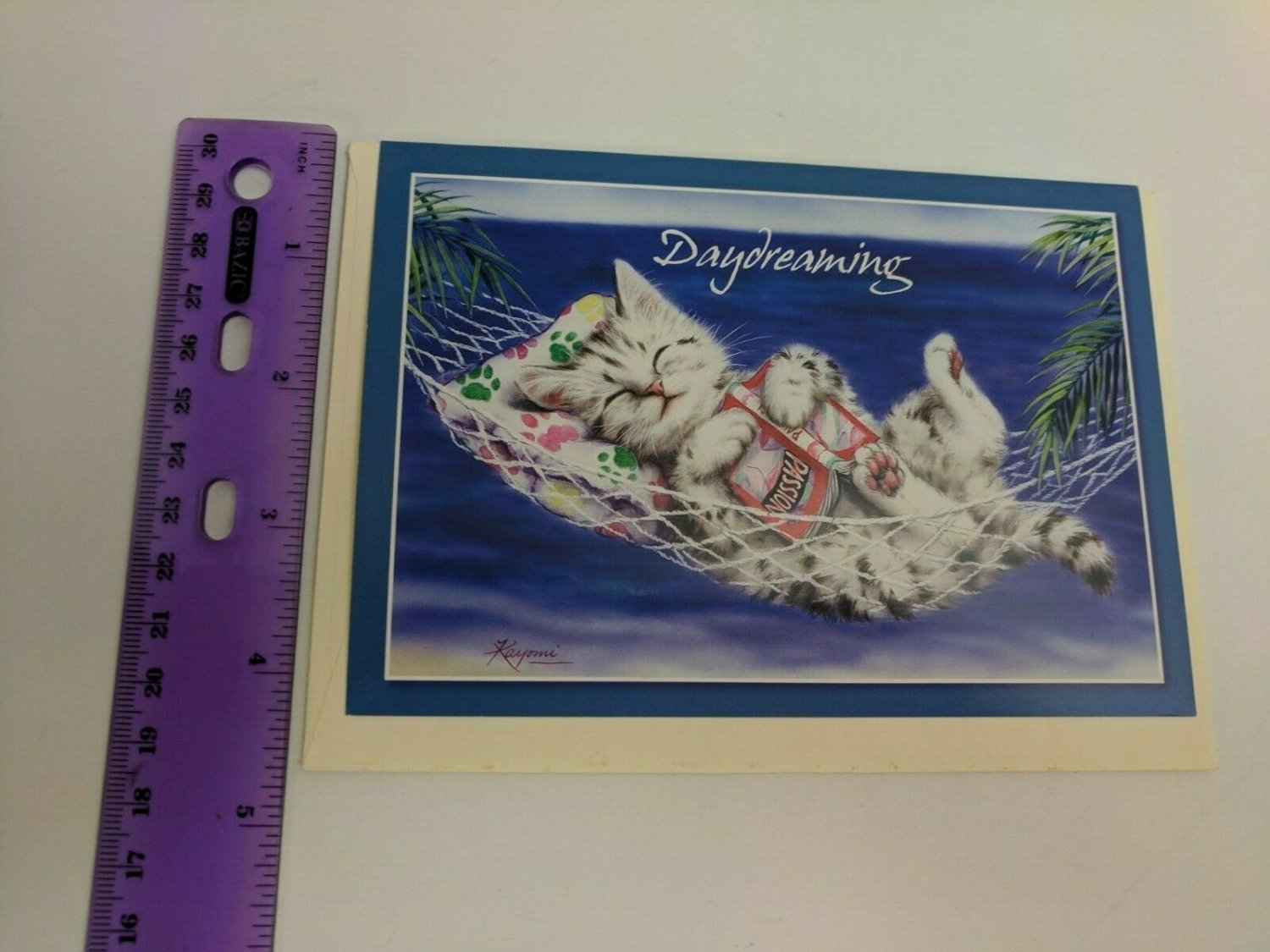 Humane Society Blank Note Card Kayomi Harai Napping Kitten in Hammock