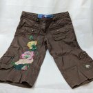 Candies Juniors Capris Dark Brown Embroidered Floral Sz 3