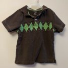 Gymboree Polo Short Sleeve Shirt 3T Boy Dark Brown w/ Green Diamond Print