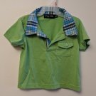 Only Kids Short Sleeve Pocket Shirt 18M Boy Green w/ Blue Plaid Collar