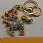 Unicorn Pony Metal Keychain Ring, Hook White Rhinestone Body Rainbow Hair