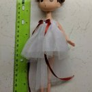 Confused Teen Girl Keychain Doll 9.75" Tall White Mesh Dress Red Ribbons, Flower