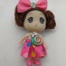 Confused Keychain Doll Little Girl 3.5" Dark Pink Candy Skirt, Hair Bow, Shoes