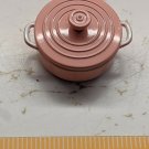 Miniature Dollhouse Metal Dutch Oven Pot & Lid Pastel Pink Color 2mm Across