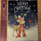 Merry Christmas Deer & Cardinal in Snow Holiday Card Unused