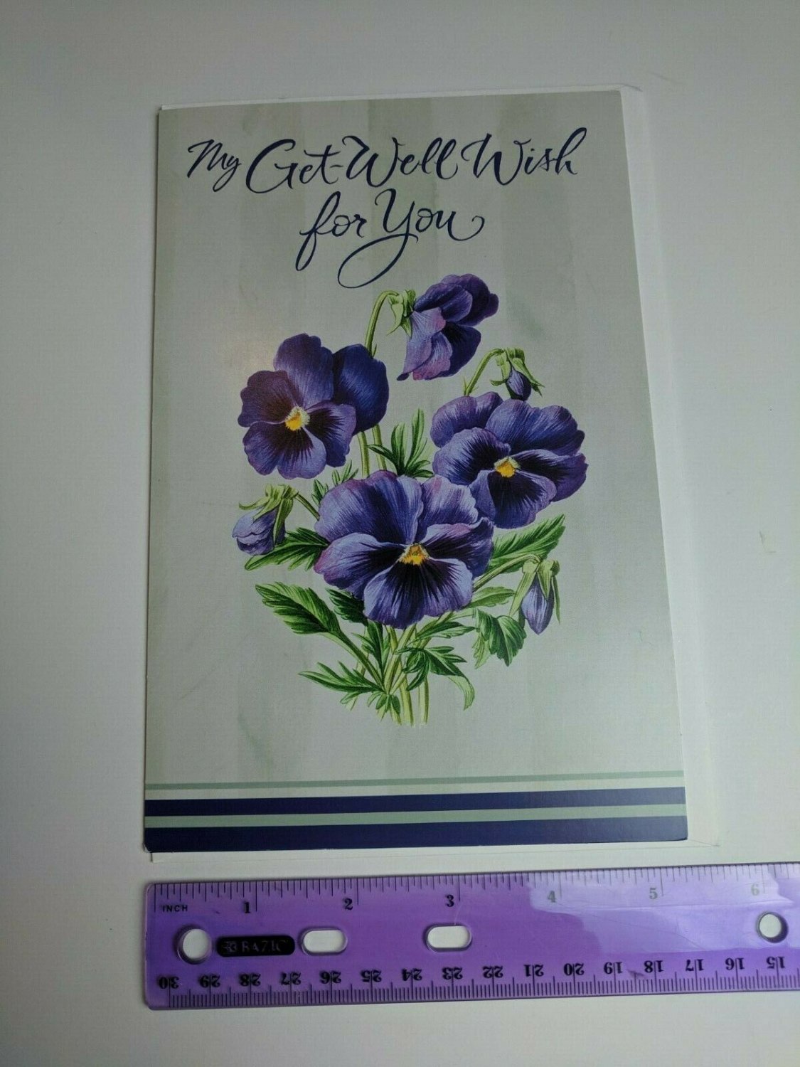 American Greetings Tender Thoughts Note Card Get Well Wish Blue Pansy Flowers