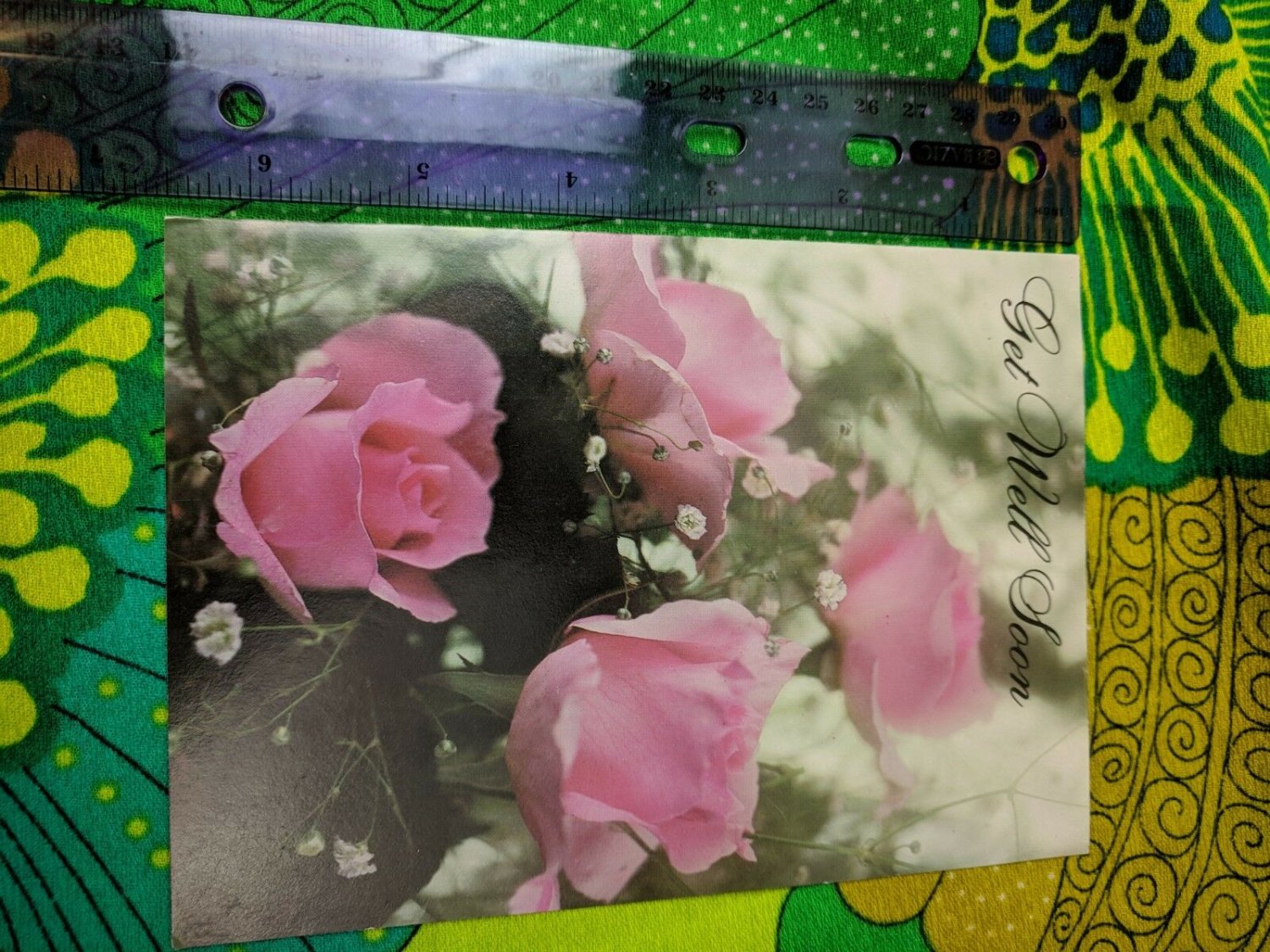 Artis Paper Magic Co Unused Card Get Well Soon, Pink Roses