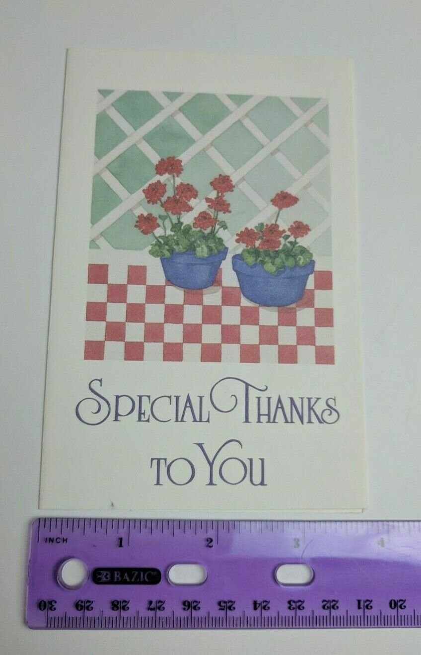 Case Special Thanks to You Note Card Blank Inside Red Geranium Flowers