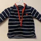 Carter's Navy Blue & Gray Striped Fleece Jacket Size 6M Red Trim, Bear Applique