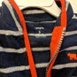 Carter's Navy Blue & Gray Striped Fleece Jacket Size 6M Red Trim, Bear Applique