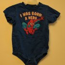 Spiderman I Was Born A Hero Blue Bodysuit Creeper Size 18 Mos Boy Marvel Comics