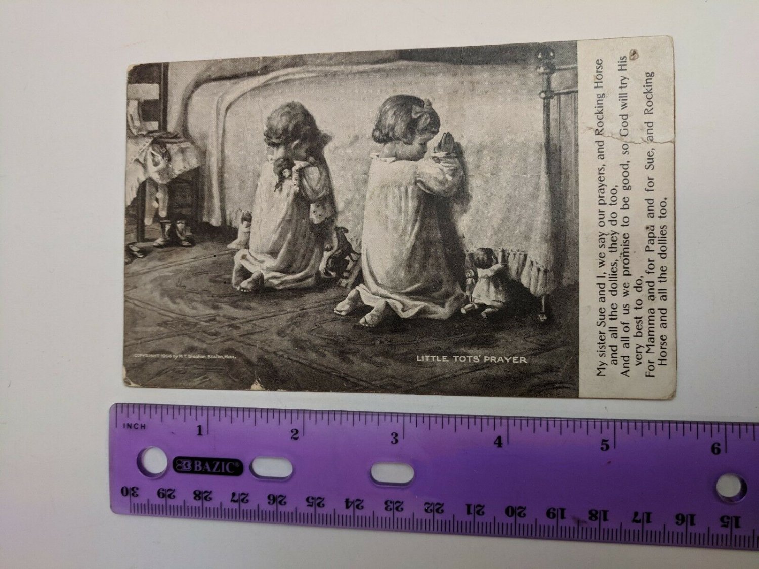 1908 Used Postcard VTG Little Tots Prayer Children & Toys Kneeling at Bedside