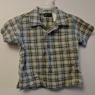 Faded Glory Button-Up Short Sleeve Shirt Size 12M Boy Tan Blue Green Plaid