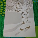 Famous Artists Studios Christmas Holiday Card Unused VTG Cream/Gold Birch Tree
