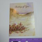 Maryknoll Greeting Card Thinking & praying of you Beach, Sand, Purple Shrub