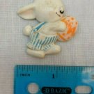 Vintage 1980s Plastic Kids Lapel Pin Brooch Purple Easter Bunny Rabbit, Overalls