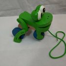 Melissa & Doug Frolicking Frog Pull Toy Wood Green w/ Blue Wheels