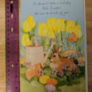 Tender Thoughts Easter Card Unused - Bunny Rabbit, Flowers, Eggs, Watering Can
