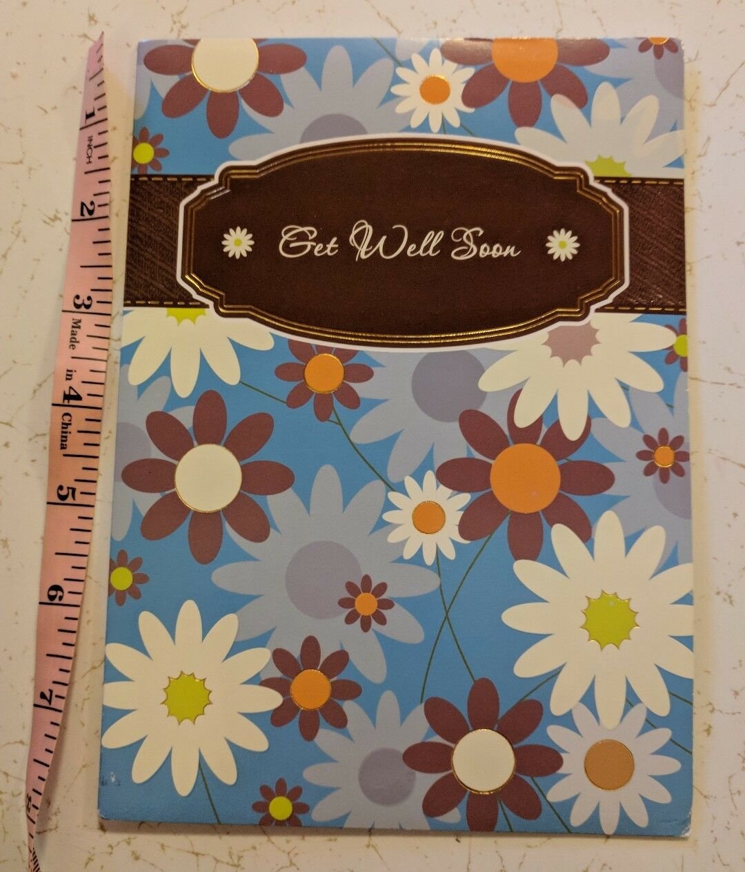Designer Greetings Get Well Soon Card Unused Blue Orange Green Brown Flowers