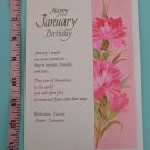 Vintage Rust Craft Card Happy January Birthday Pink Carnation Flower Unused