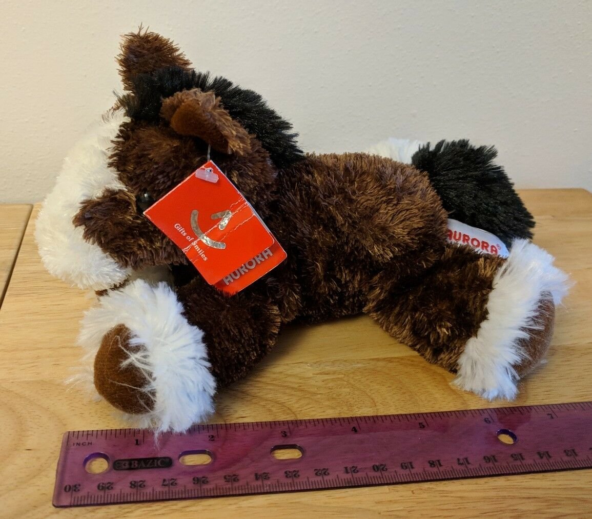 Aurora World Mini Flopsie Horse Pony Dark Brown Clydesdale Beanie Plush 8"