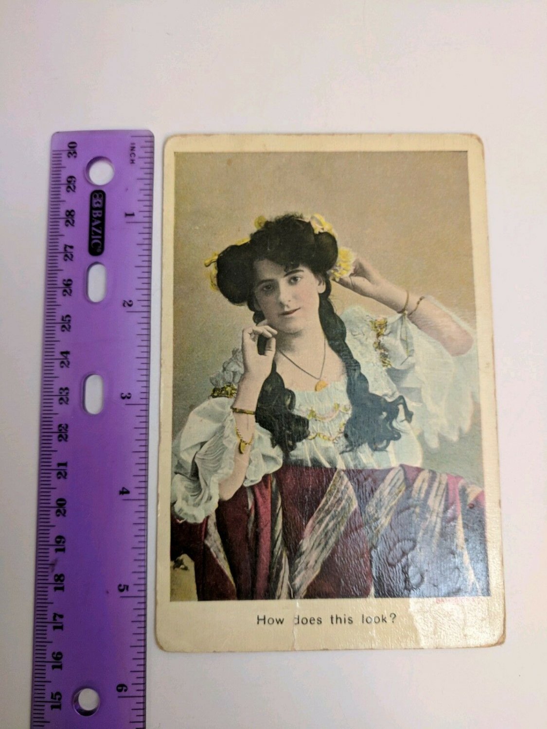 Sanforth & Co Used Postcard How Does This Look Woman, Long Dark Hair, Peasant
