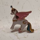 Unicorn Pegasus Pony Brooch Pin 2.5cm Tall White Body, Rainbow Hair, Pink Wings