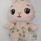 Pink Bunny Rabbit Plush Stuffed Animal Mesh Floral Dress Silver Tiara 12" Tall