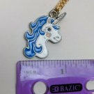 30mm Unicorn Head White w/ Blue Hair Enamel Necklace Pendant Costume Jewelry