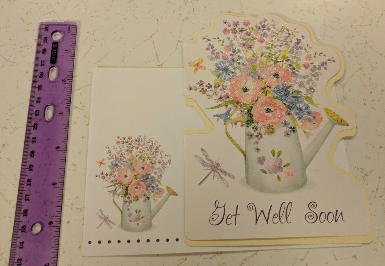 VFW Get Well Soon Greeting Card Unused Vintage, Flowers in Watering Can