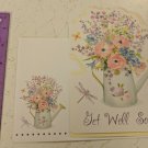 VFW Get Well Soon Greeting Card Unused Vintage, Flowers in Watering Can