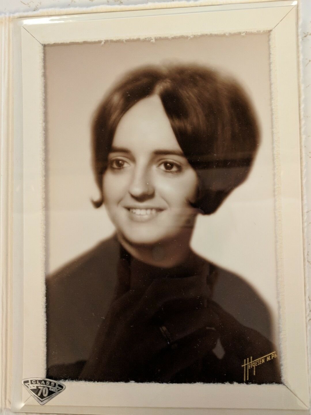 A Distinctive Portrait by Helgesen Studio Class of 1970 Girl Bob Hair Old Photo