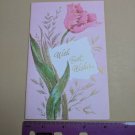 VTG 1960's With Best Wishes Happy Birthday Pink Tulip Gold Accents