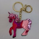 Unicorn Pony Pink Soft Vinyl Metallic/Glitter Keychain Decoration 3" Tall