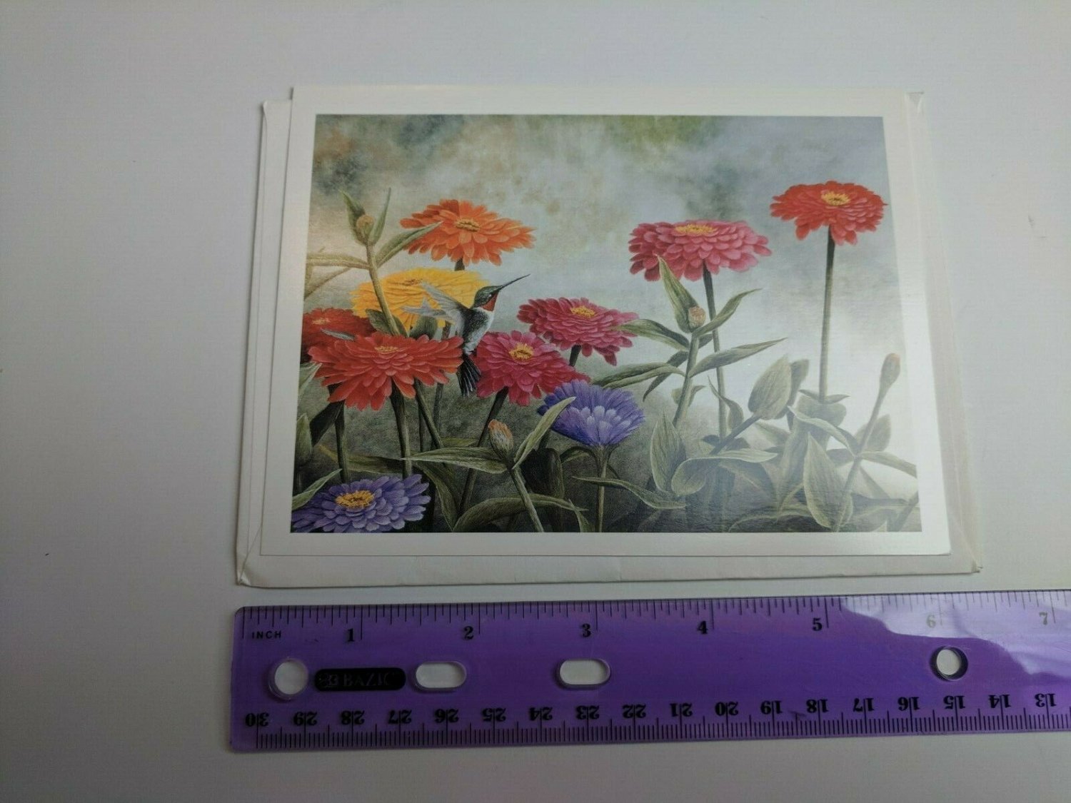 C.Reeve Paralysis Foundation Blank Note Card Marcus Thomas Hummingbird Zinnias